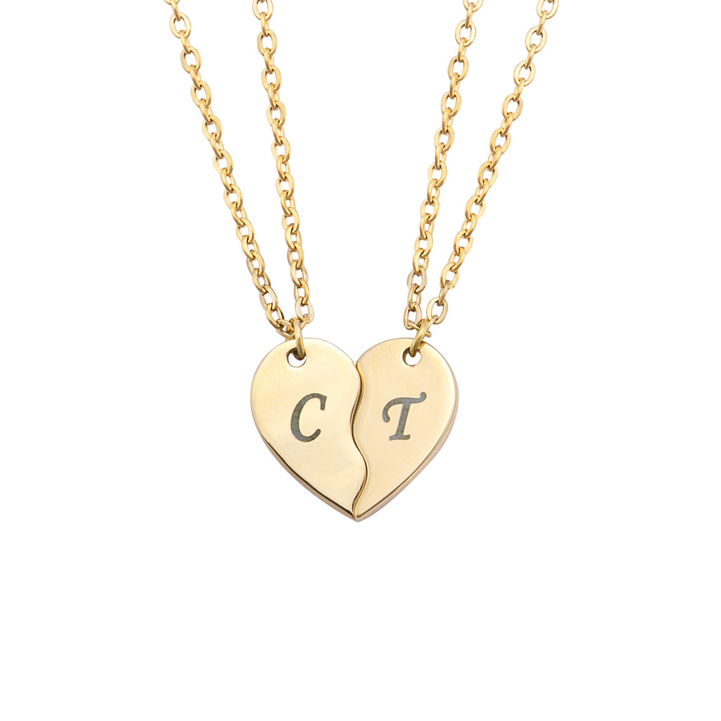 Two-Piece Heart-Shaped Initial Pendant Necklace
