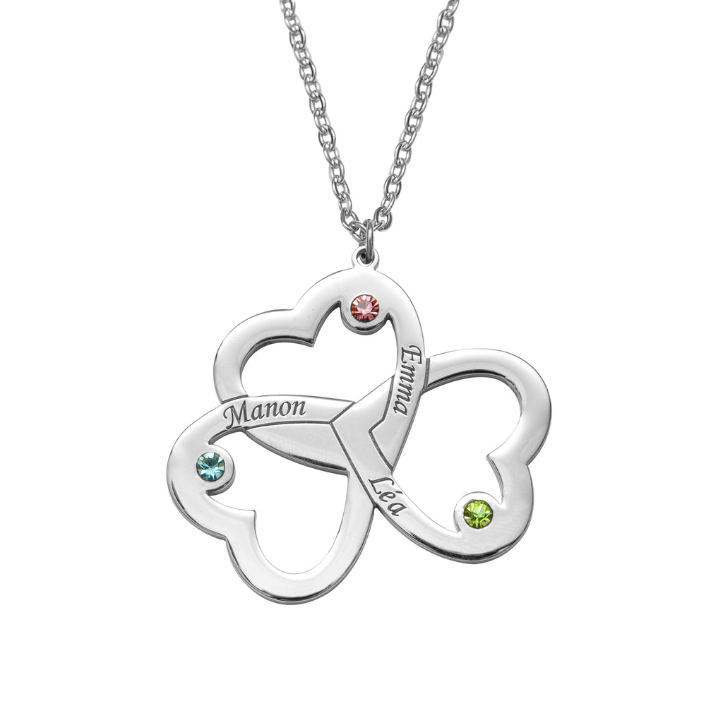 Engraved Heart Trio Pendant Necklace