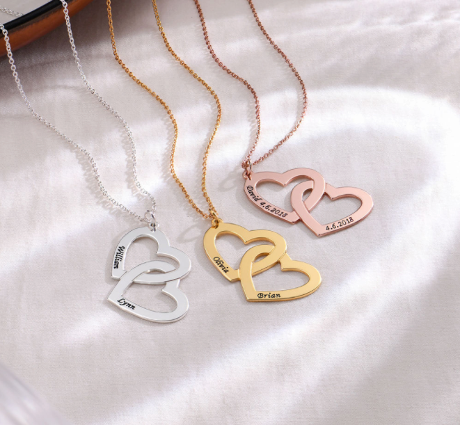 Twin Heart Engraved Necklace